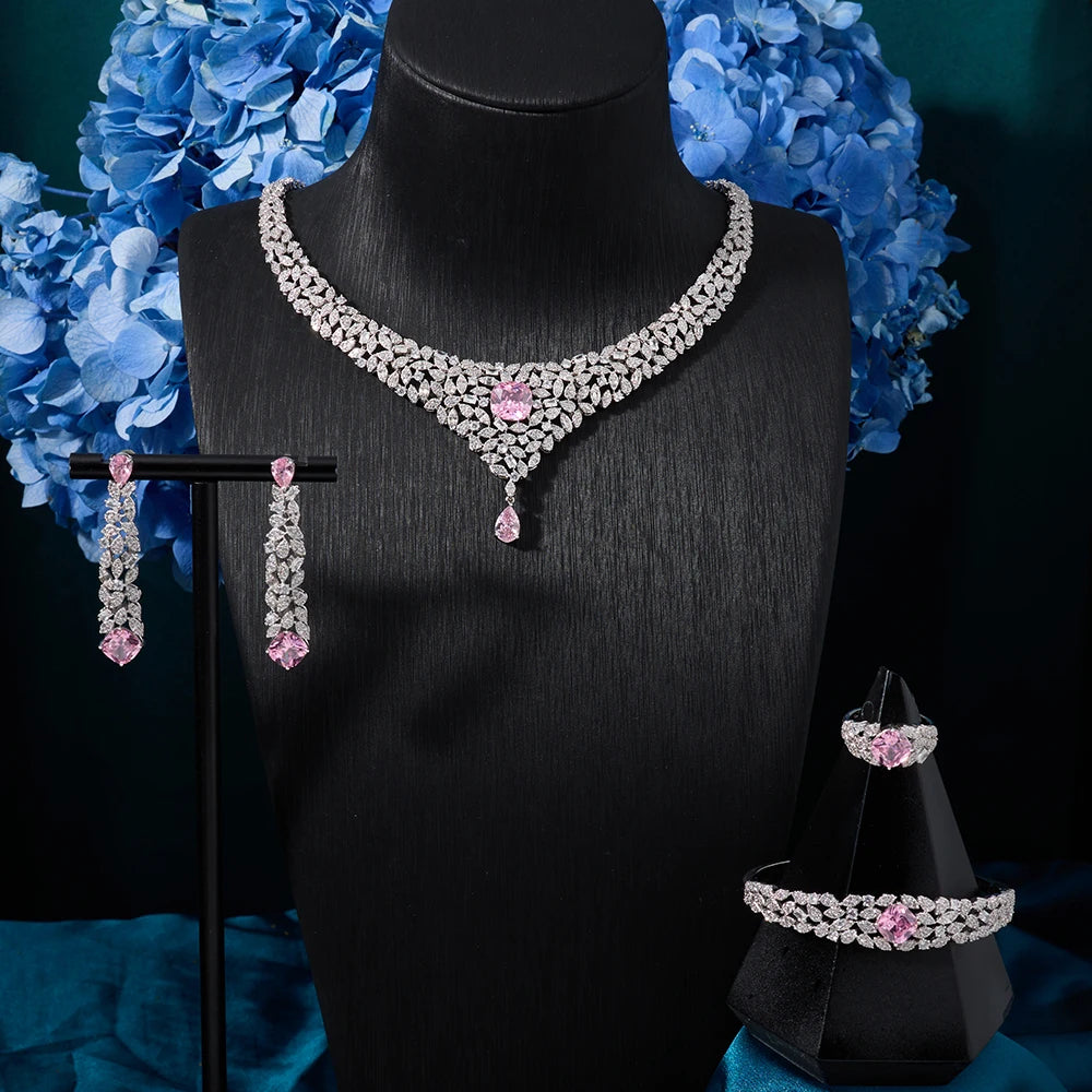 023818 Women Necklace Sets Cubic Zirconia Bridal Jewelry DuBai Saudi Wedding Engagement Party Festival Jewel Accessory