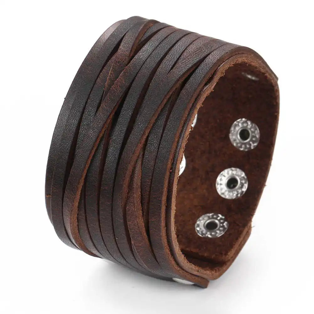 2 Pcs Punk Leather Cuff Bracelet Adjustable Straps Wrap Bracelets Cuff Gothic Leather Wristbands for Men, Women