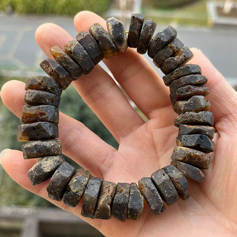 New Real Amber Bracelets for Men Women Unique Irregular Black Bead Good Smell 100% Original Natural Stone Healing Amber Jewelry