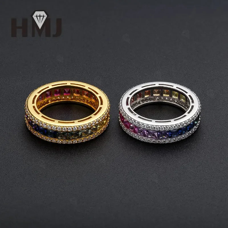 925 Sterling Silver Ring Lab Sapphire Princess Cut Rainbow Gemstones for Women Luxury Elegant Anniversary Birthday Gift Charms