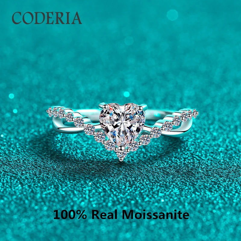 100% Real Moissanite Ring Excellent Heart Cut 1CT Plated Pt950 Platinum Rings Mother's Day Luxury Sterling Silver Jewelry