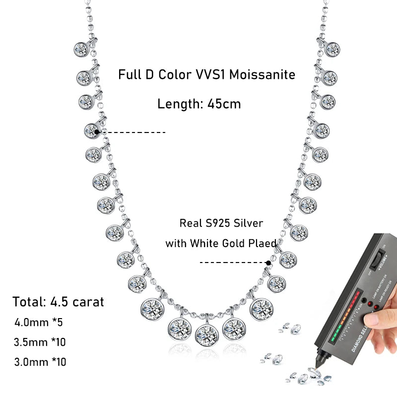Tezzc Round Party Necklace 925 Sterling Silver With White Gold   Luxury Wedding Tennis Necklace for Women  Full Diamond Jewelry