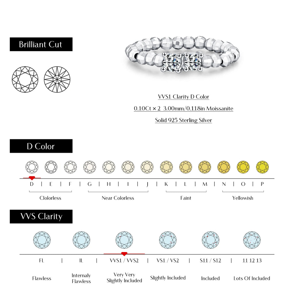 MODIAN 0.2CT Moissanite Beaded Lab Diamond Rings 925 Sterling Sliver Delicate Stackable Finger Rings For Women Fine Jewelry