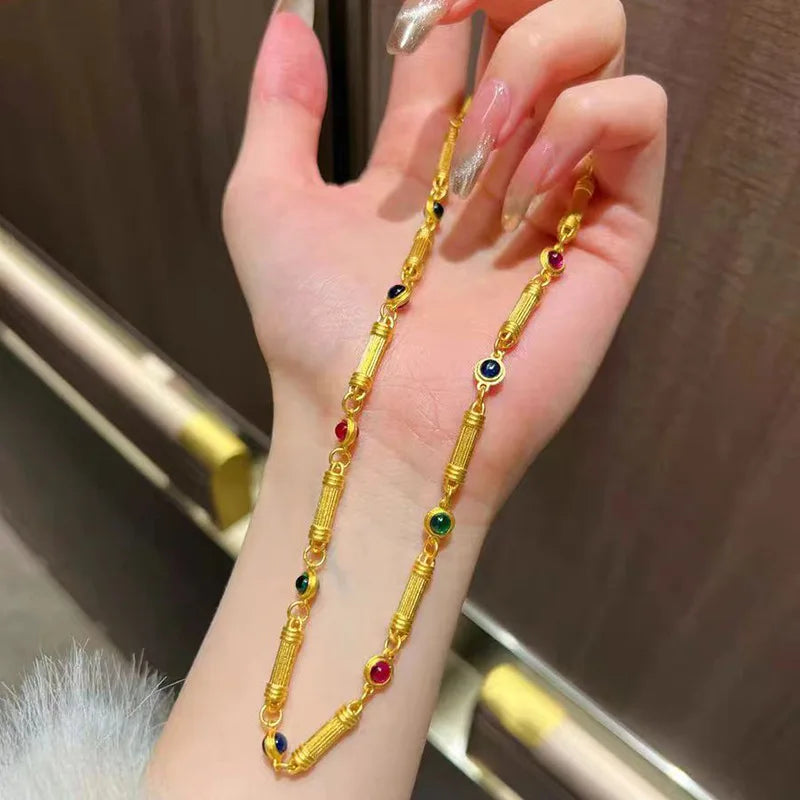 9999 24K  real  gold store same gold women's necklace candy bamboo series collarbone chain sexy generous beautiful jewelry