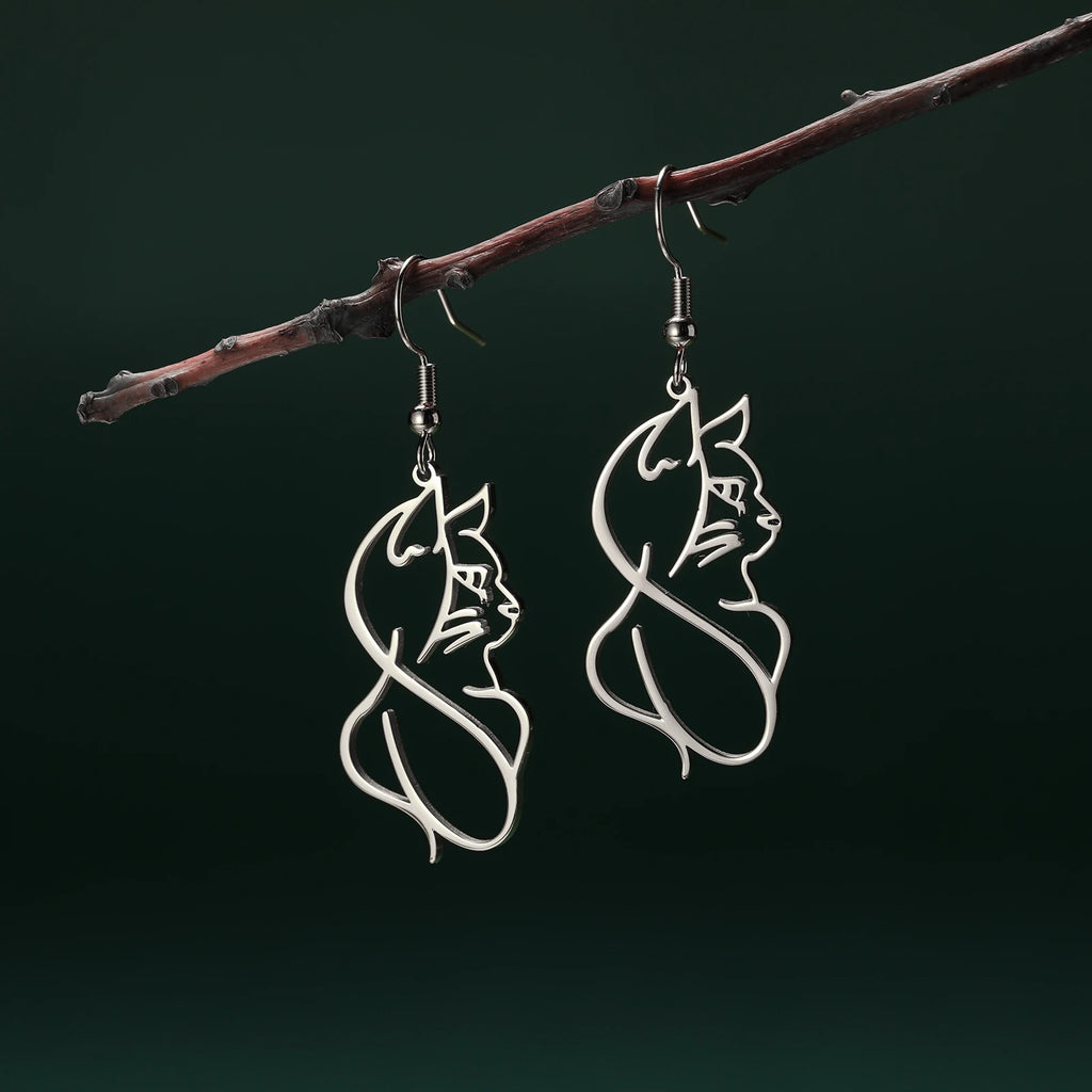 Cazador Gold Color Cat Kitten Drop Earrings for Women Stainless Steel Jewelry Cute Animal Earrings Christmas Gift Wholesale 2024