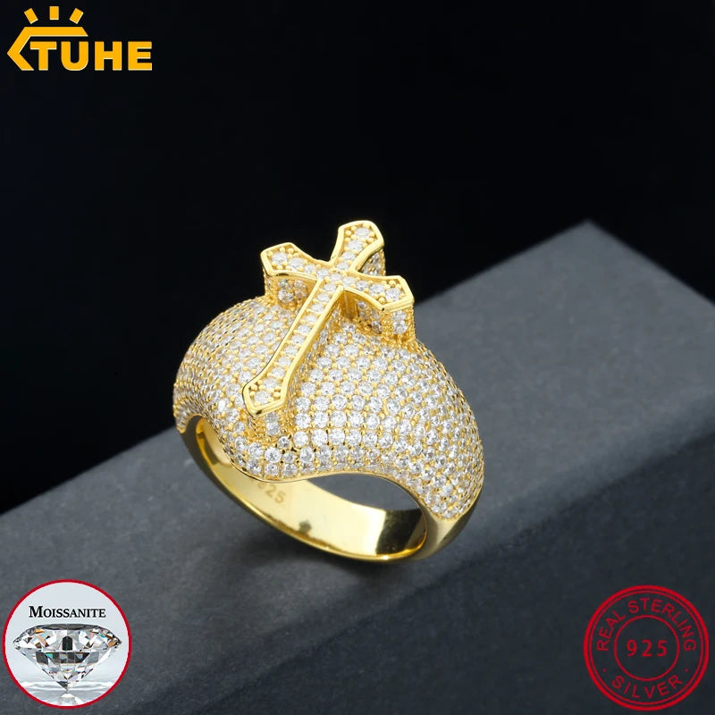 TUHE Unisex Hip Hop Cross Rings For Men 925 Moissanite Jewelry Luxury Fashion 925 Rings For Men Hip Hop Jewelry Party Gift