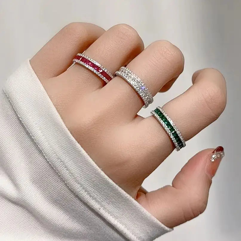 MUSHAN Luxury Jewelry Square Rainbow Gemstones Ring for Women 925 Sterling Silver Rings Bands S925 Luxury Fine Jewelry