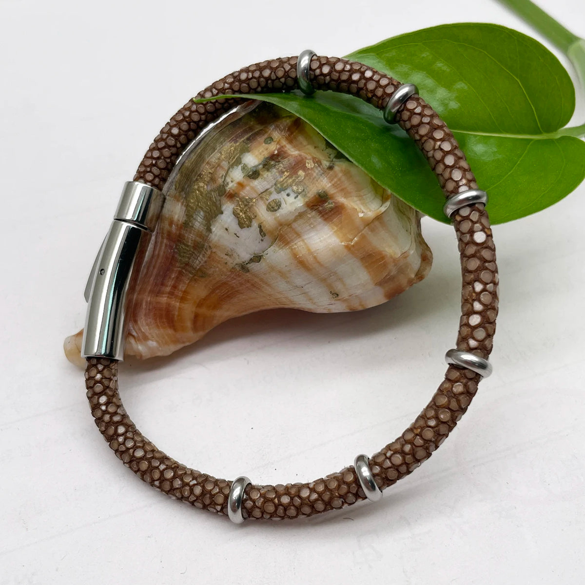 Genuine Stingray Leather Ring Beads Bracelet Double Bone Stinghd Style Gift for Birthday Gift Man Women Couple Bracelets Jewelry