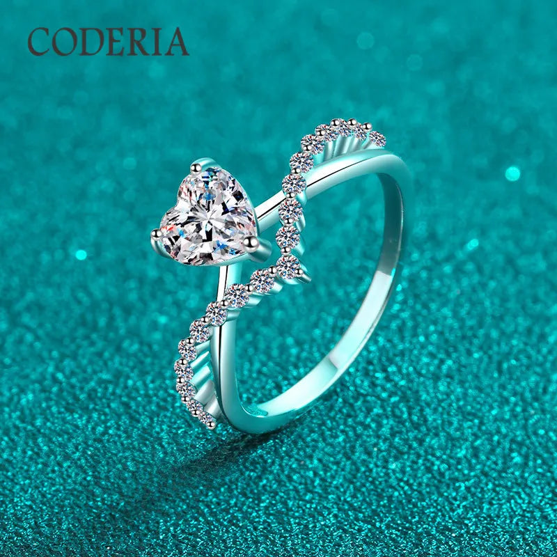 100% Real Moissanite Ring Excellent Heart Cut 1CT Plated Pt950 Platinum Rings Mother's Day Luxury Sterling Silver Jewelry