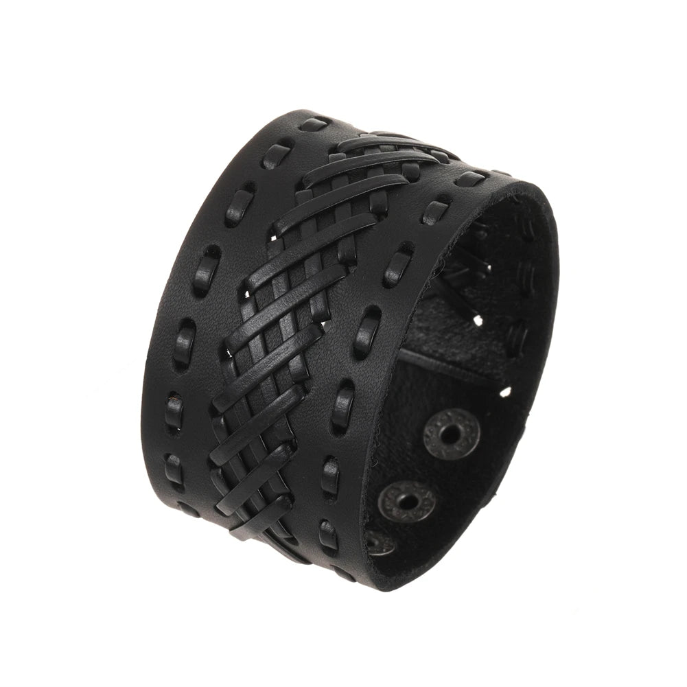 2 Pcs Punk Leather Cuff Bracelet Adjustable Straps Wrap Bracelets Cuff Gothic Leather Wristbands for Men, Women