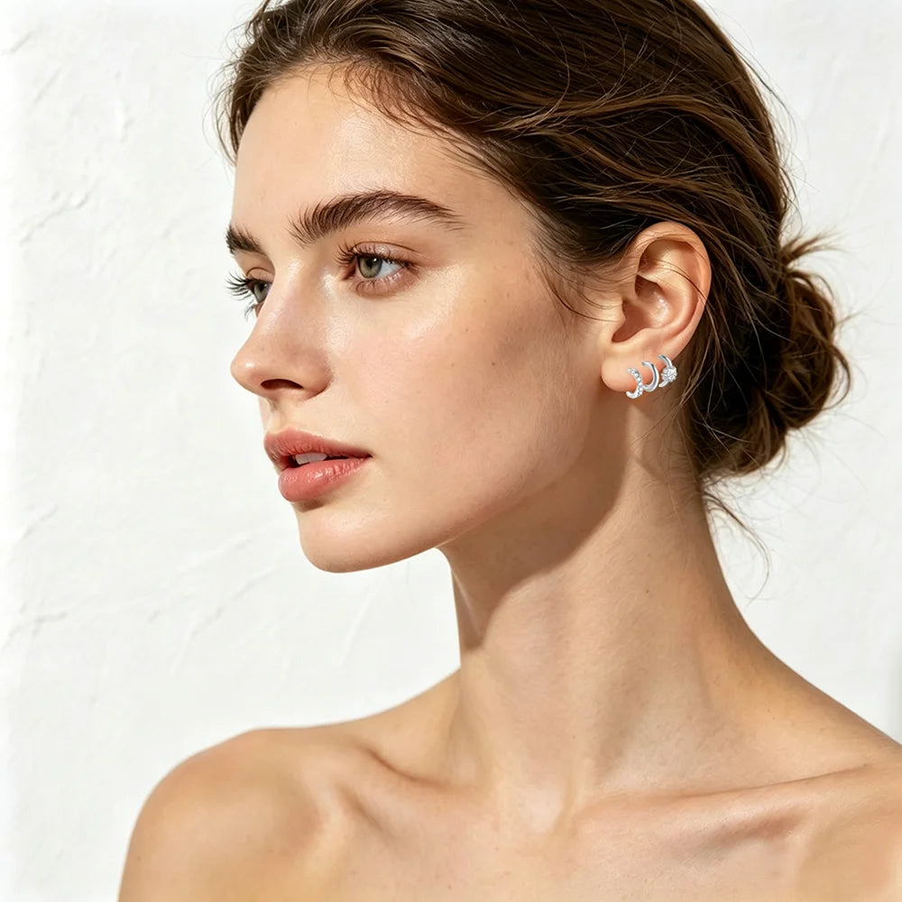 VOBIPY Triple Huggie Illusion Hoop Earrings 18K Gold Plated Stainless One Hole Claw Ear Cuff Earring For Women Jewelry Gift