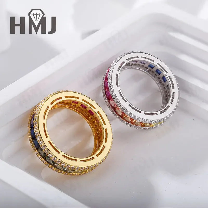 925 Sterling Silver Ring Lab Sapphire Princess Cut Rainbow Gemstones for Women Luxury Elegant Anniversary Birthday Gift Charms