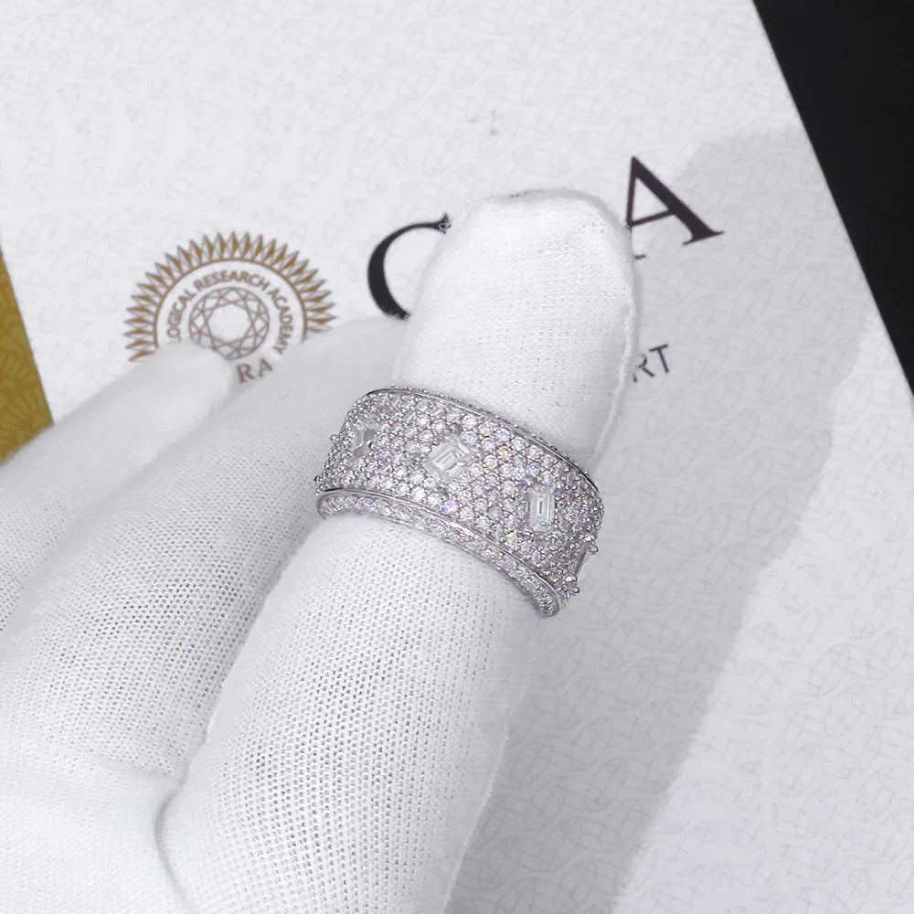 925 VVS Moissanite Ring Hip Hop Jewelry Bling Iced Out Round Square Moissanite Diamond Ring Men Women Gift