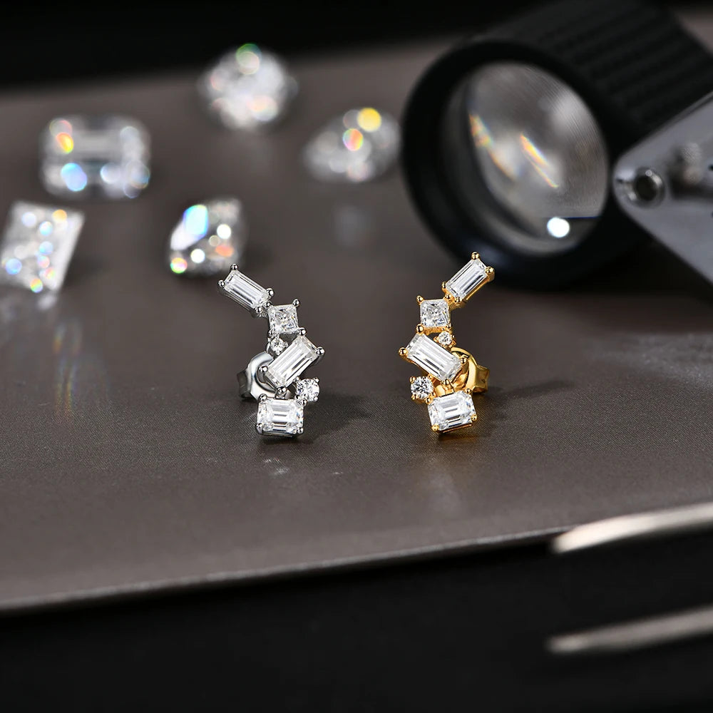 ATTAGEMS Baguette Emerald Cut Moissanite Jewelry Set for Women Rings Earrings Necklace S925 Sterling Silver 3 Piece Wedding Gift