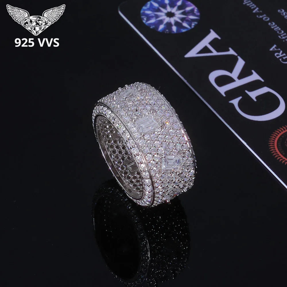 925 VVS Moissanite Ring Hip Hop Jewelry Bling Iced Out Round Square Moissanite Diamond Ring Men Women Gift