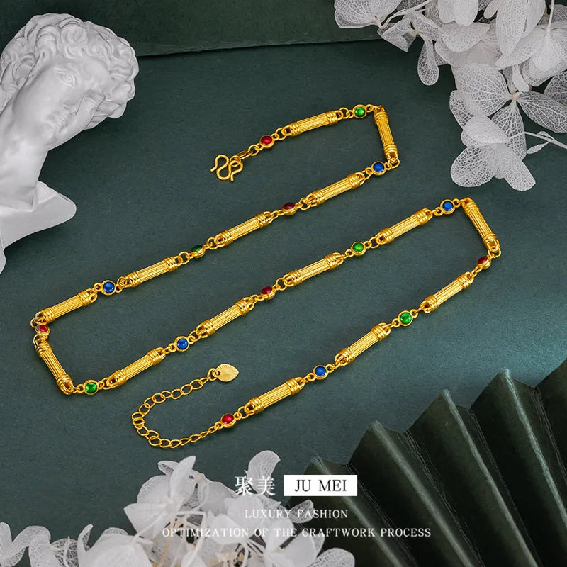 9999 24K  real  gold store same gold women's necklace candy bamboo series collarbone chain sexy generous beautiful jewelry