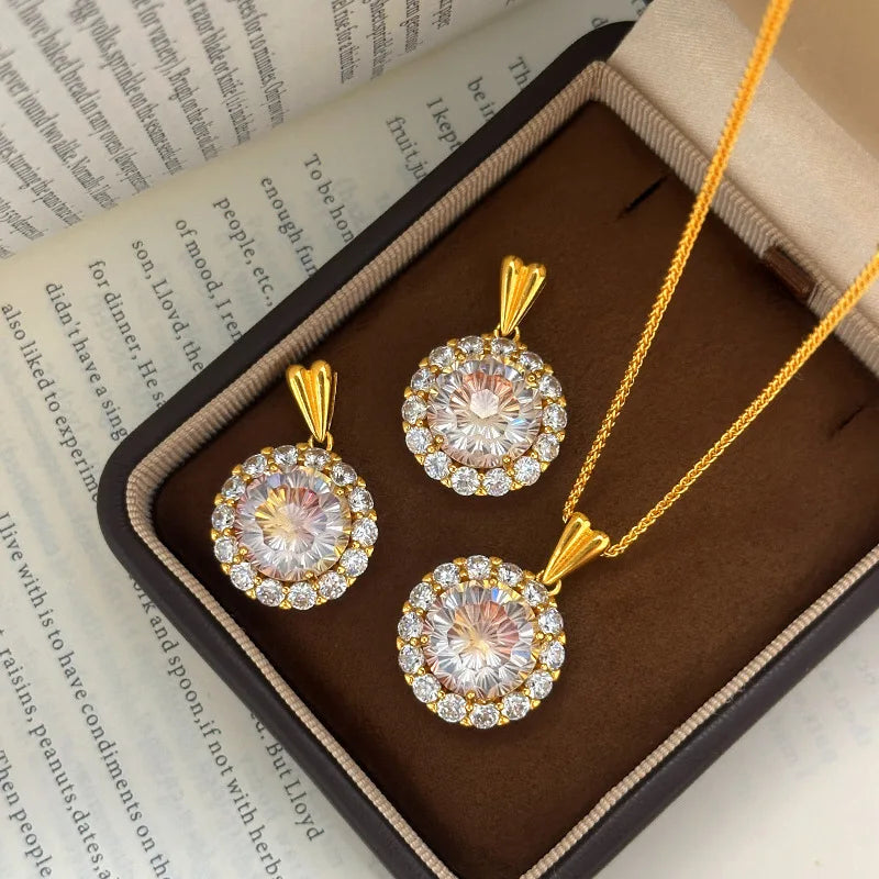 luxury real gold jewelry 24k certifid sparkling large carat purple diamond pendant 999 pure gold high-end clavicle chain gift
