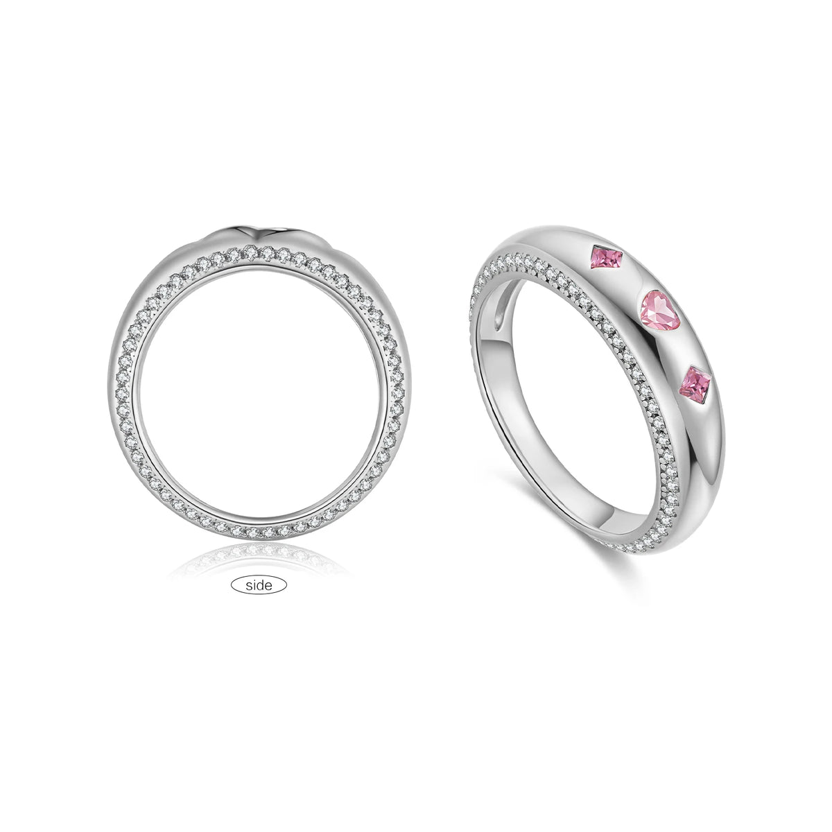 ANDYWEN 925 Sterling Silver Sweetheart Pink Zircon Ring Set Stackable Promise Rings Romantic Luxury Valentine Women Gift