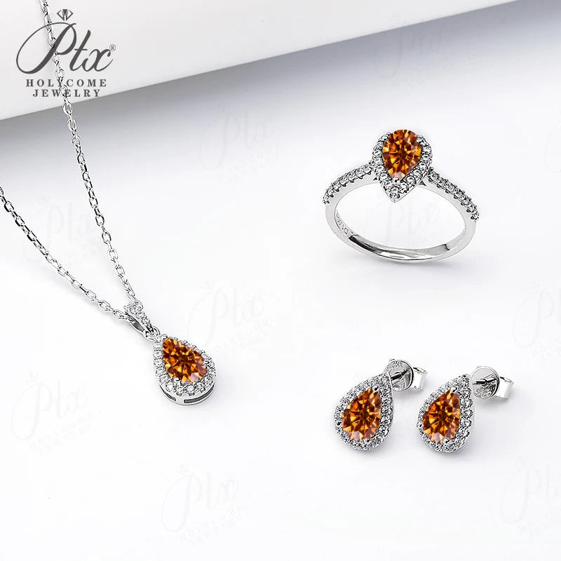 Jewelry Set Moissanite Jewelry Set Pear-shaped It Includes Ring Necklace & Earrings Suitable for Weddings and Ideal As A Gift