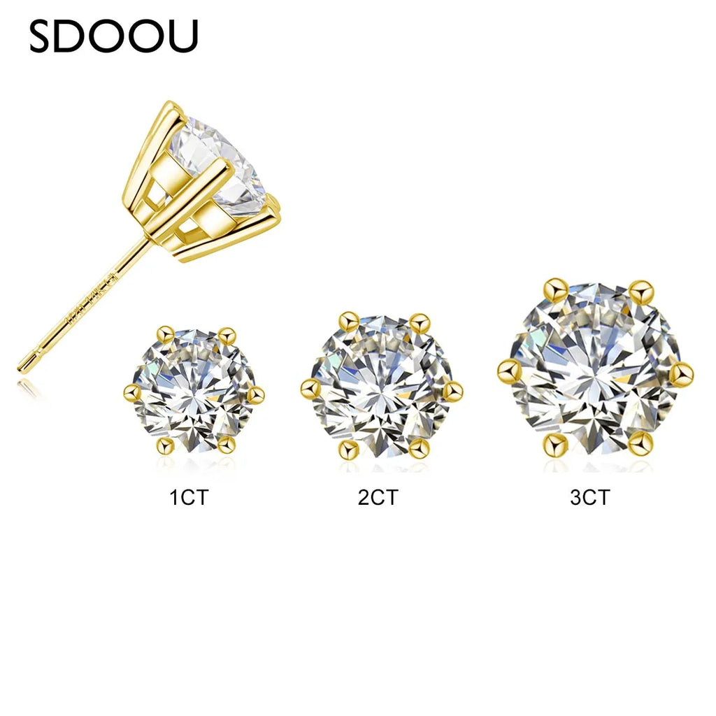 SDOOU 14k Gold Filled Moissanite Stud Earrings 0.5/1/2/3ct Round cut For Women Engagement Birthday Party Wedding Jewelry Gifts