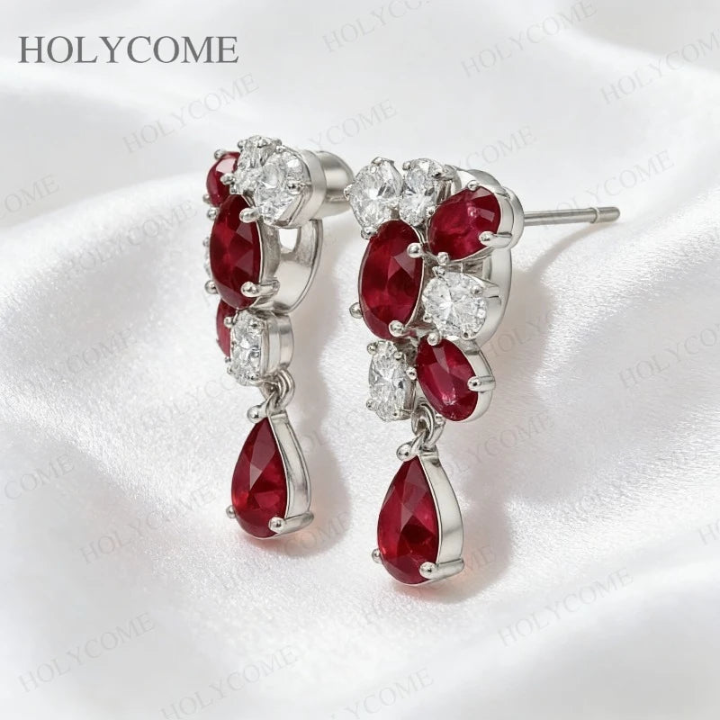 Solid 925 Sterling Silver Earrings Moissanite Ruby Earrings With Certificate Fashion Luxury Earrings For Christmas Jewelry Gifts