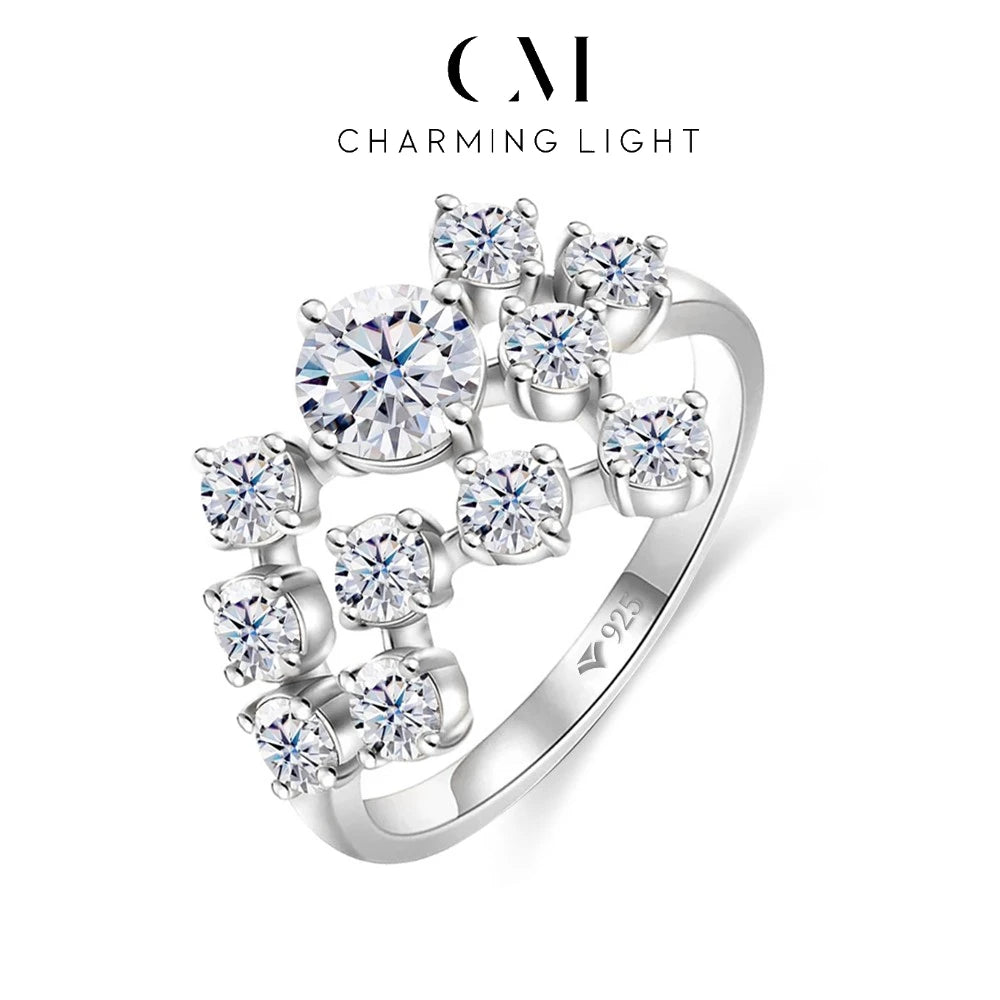 CHARMING 1CT 925 Sterling Silver Moissanite Diamond Rings for Women Handmade  6.5mm Round Cut Ring Engagement Bride Wedding Gift