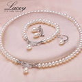 Wedding Freshwater Pearl Jewelry Set For Women,genuine Natural Pearl Necklace Jewelry Sets Mother Anniversary Gifts White
