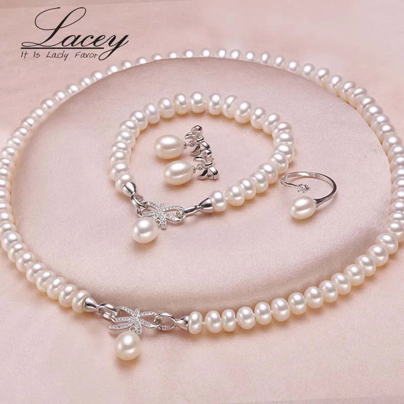 Wedding Freshwater Pearl Jewelry Set For Women,genuine Natural Pearl Necklace Jewelry Sets Mother Anniversary Gifts White