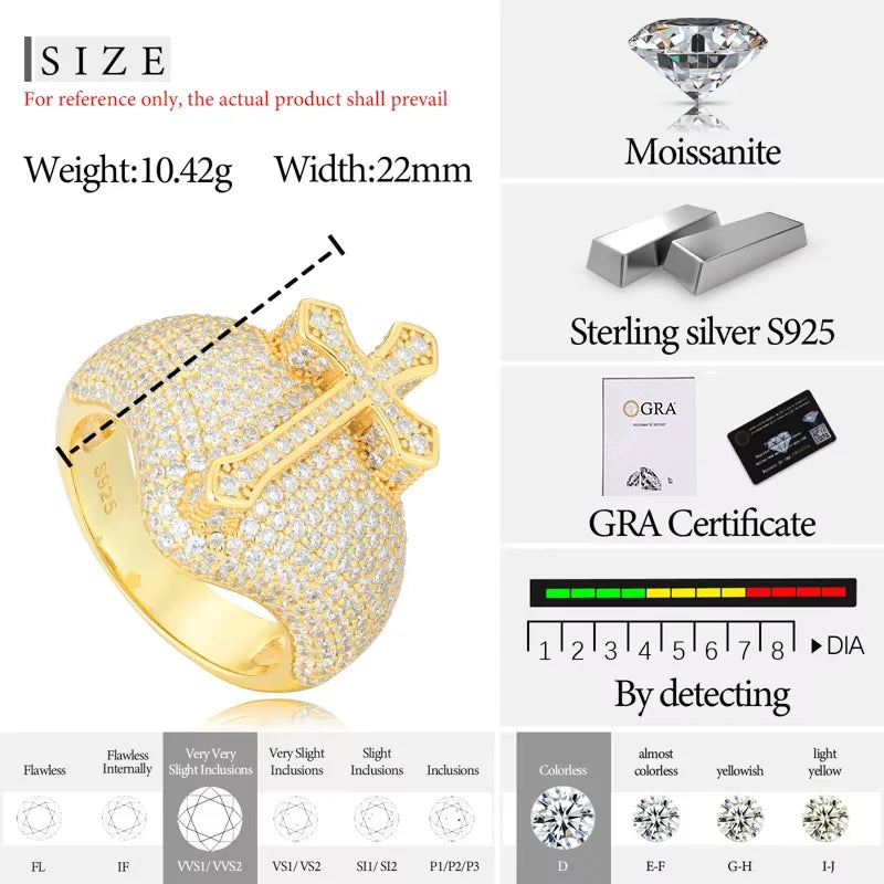 TUHE Unisex Hip Hop Cross Rings For Men 925 Moissanite Jewelry Luxury Fashion 925 Rings For Men Hip Hop Jewelry Party Gift