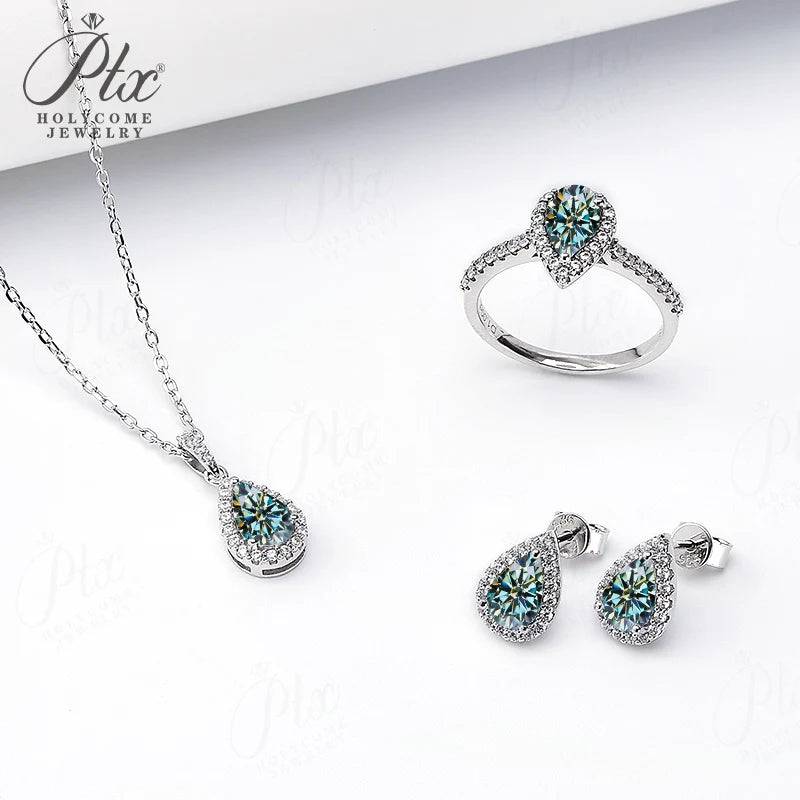 Jewelry Set Moissanite Jewelry Set Pear-shaped It Includes Ring Necklace & Earrings Suitable for Weddings and Ideal As A Gift