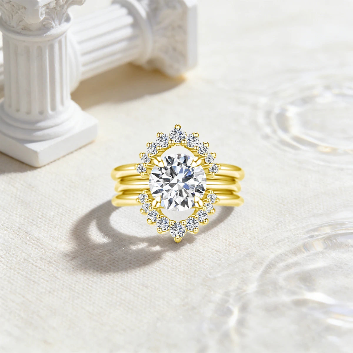 3pcs Set Stackable Rings for Women 14K Gold Filled 2 Carat Moissanite Engagement Ring Bride Wedding Jewelry Waterproof