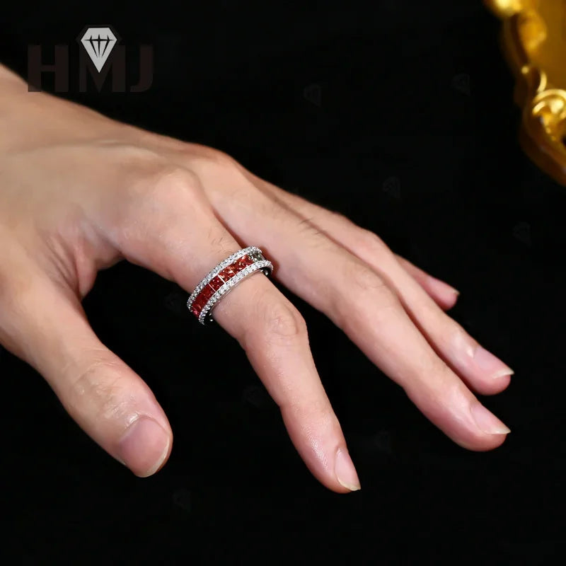925 Sterling Silver Ring Lab Sapphire Princess Cut Rainbow Gemstones for Women Luxury Elegant Anniversary Birthday Gift Charms