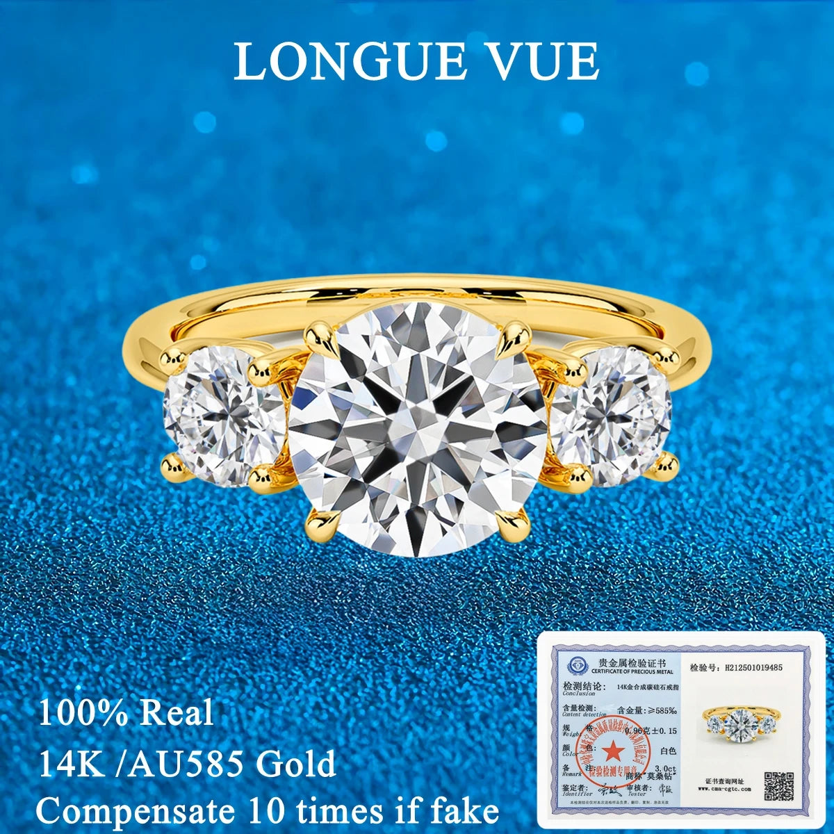 100% Real 14K Gold Engagement Rings 3ctw Moissanite Diamond Wedding Band Woman Valentine's Day Gift Hollow Gold Ring Jewelry