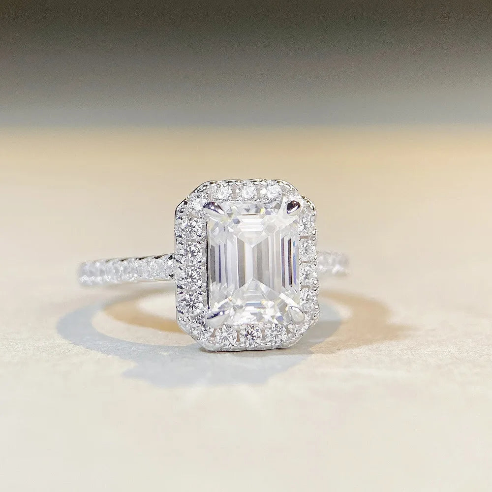 Luxury 18K white gold solid platinum PT950 Women's Sugar Emerald Raydean Cutting Moissanite Diamond Ring