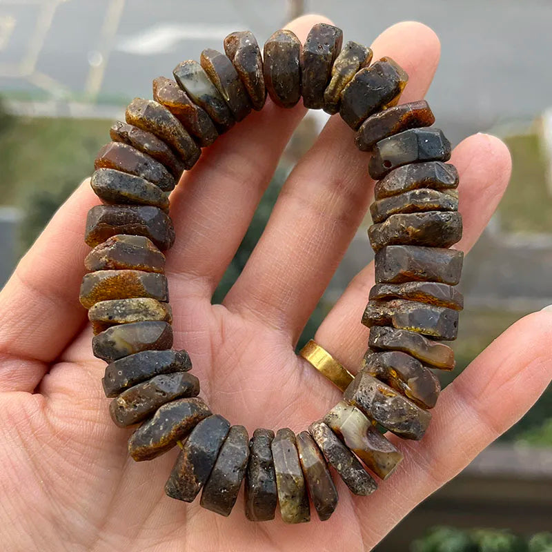 New Real Amber Bracelets for Men Women Unique Irregular Black Bead Good Smell 100% Original Natural Stone Healing Amber Jewelry