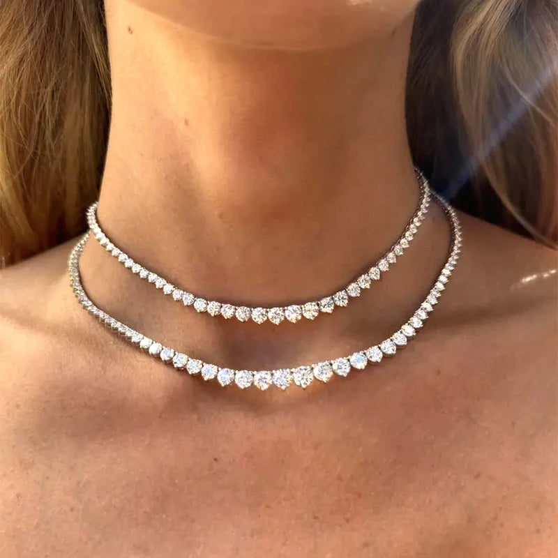 BXINY Gradual Round Moissanite Curved Tennis Necklace S925 Silver Gradient Round Diamonds for Women Wedding Bride Choker Jewelry