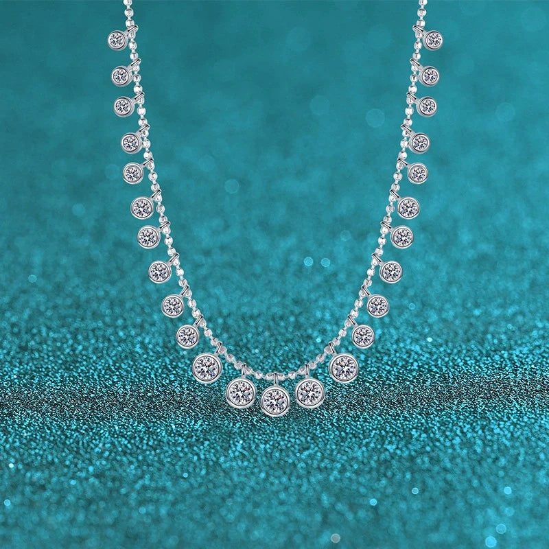 Tezzc Round Party Necklace 925 Sterling Silver With White Gold   Luxury Wedding Tennis Necklace for Women  Full Diamond Jewelry