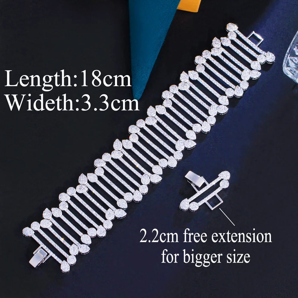 Pera Magnificent Excellent Quality Micro Pave Full CZ Link Chain Big Wide Bracelets Bangle Luxury Wedding Jewelry for Women B131