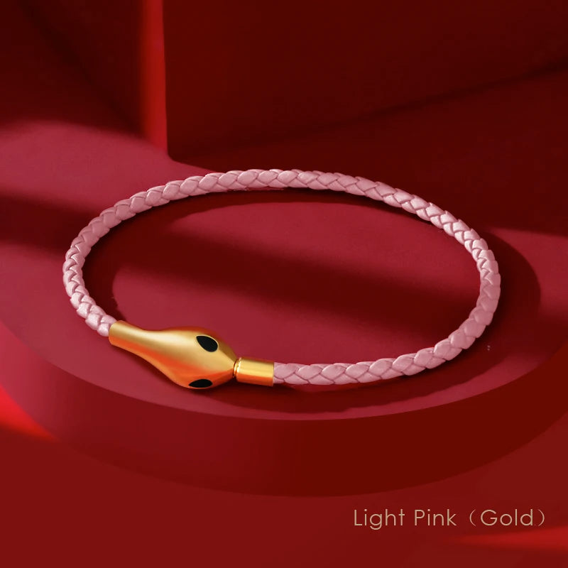 Classic Design Luxury Snakehead Bangles for Women Fashion Jewelry Genuine Braided Leather Bracelets Party Gifts Wholesale
