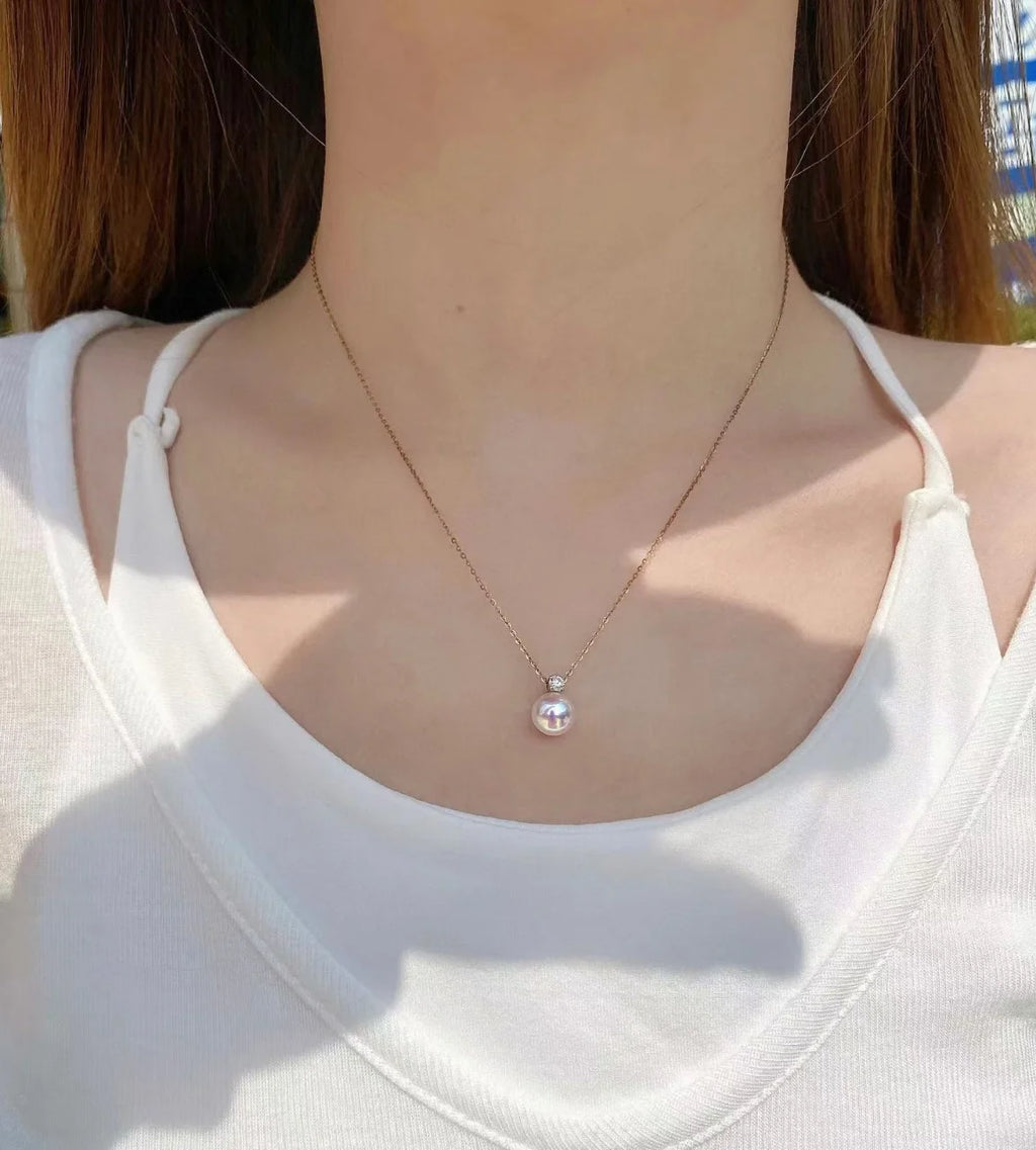 Certificated 3pcs Aurora Luster Freshwater Pearl Jewelry Set 8-9m Natural White Round Pearl Ear Stud & Pendant Chain Necklaces