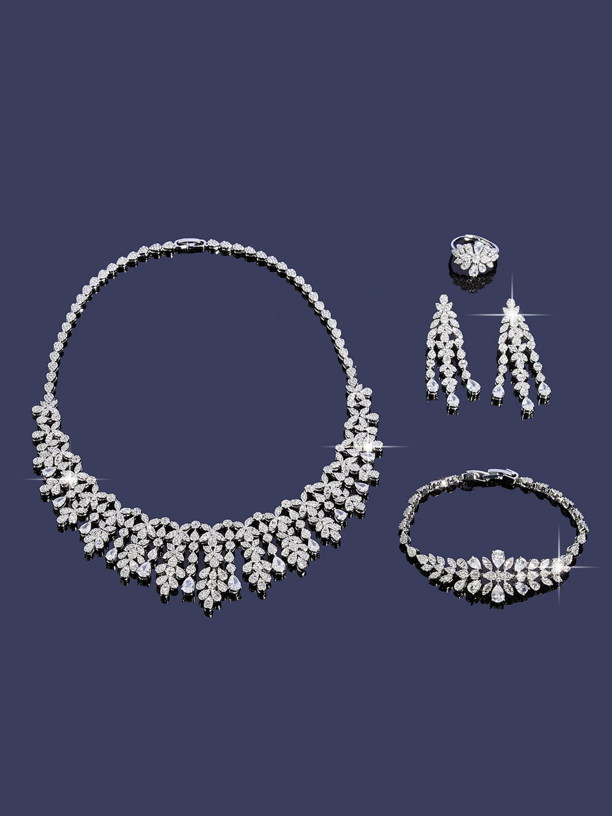 New Elegantly Quality Dress Jewelry Luxury Necklace Earrings Sets Cubic Zirconia Jewelry Sets Women Bridal Wedding