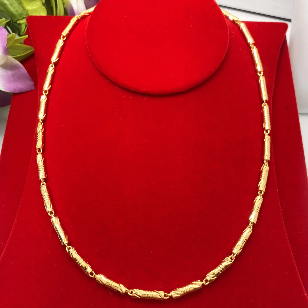 9999 24K real gold cylindrical double bamboo necklace real gold men's and women's solid color bamboo necklace gold jewelry