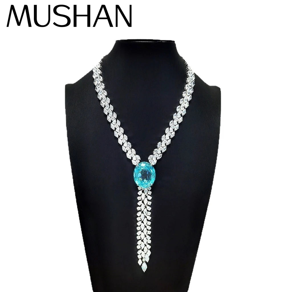 MuShan Brand Jewelry 925 Sterling Silver Necklace Lab Grown Ruby Oval Romantic Gift for Women 18K Gold Plated Anniversary Neckla
