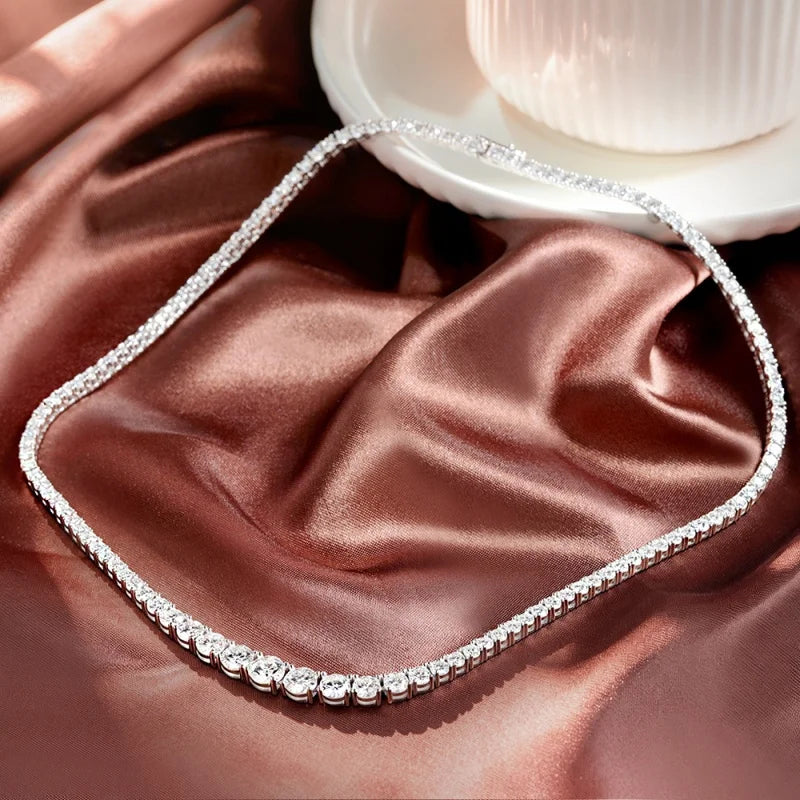 Full Moissanite Tennis Necklace Woman 925 Sterling Sliver Neck Chain Choker Necklace Sparkling Wedding Bridal Fine Jewelry Gifts