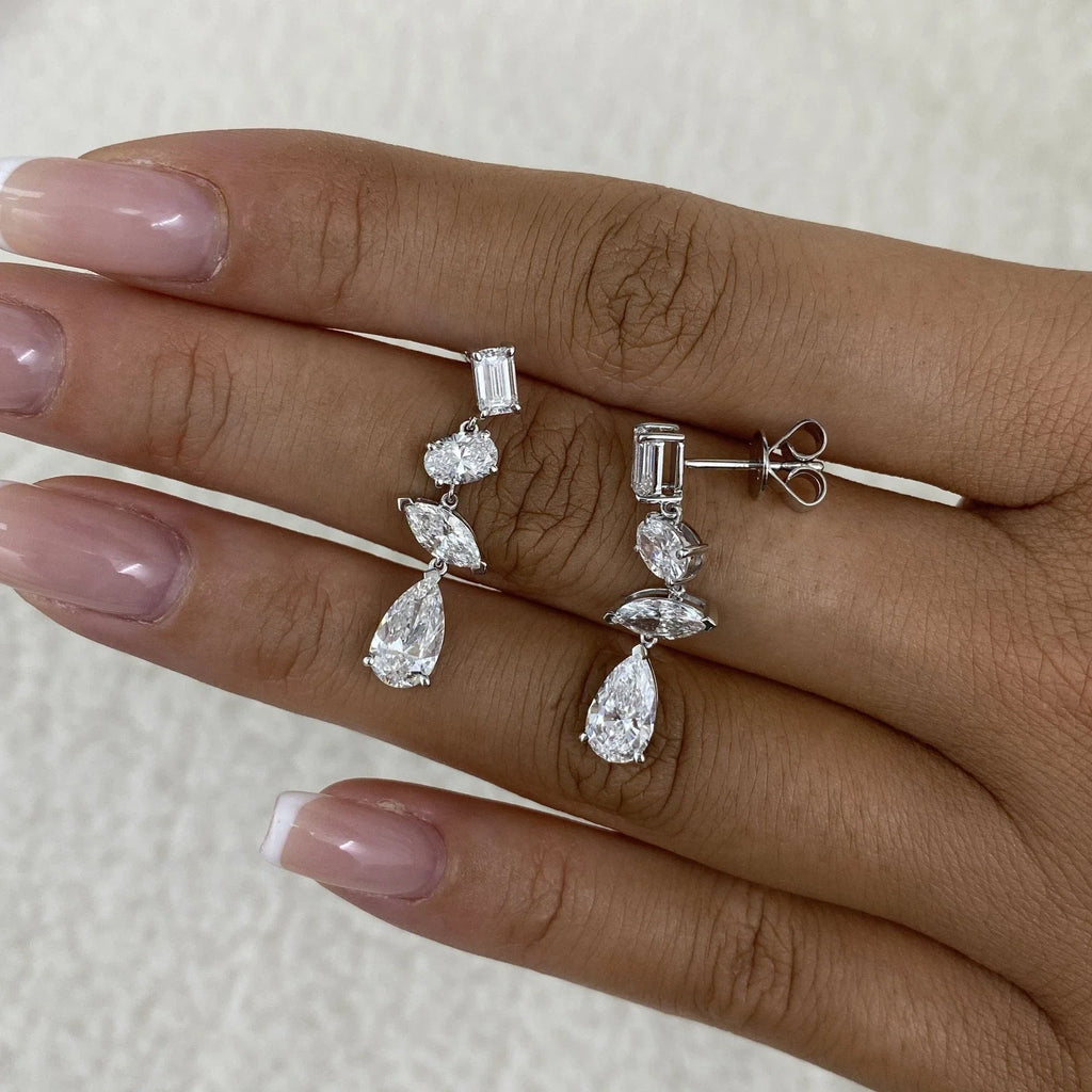 Solid Platinum 950 Dangle Earrings 3.6ctw Mix Shape Lab Grown Diamond DEF VS-VVS Push Back Diamond Earrings For Lady