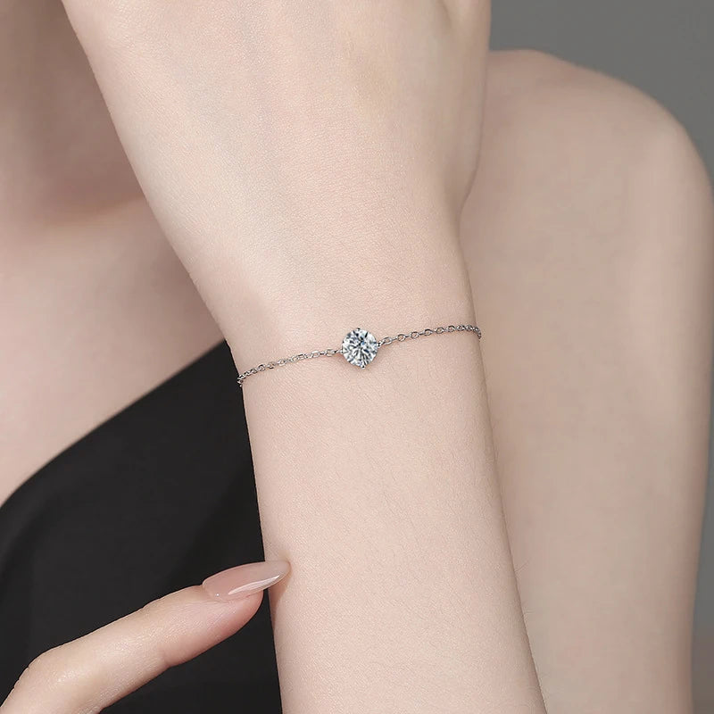 NeeTim 1ct Moissanite Bracelets for Women 925 Sterling Silver with White Gold Plated Bracelet Chain Wedding Party Fine Jewelry