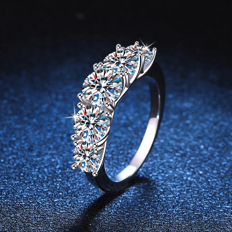 18k Plated 3.6CT All Moissanite Rings for Women 5 Stones Sparkling Diamond Wedding Band S925 Sterling Silver Jewelry Gift