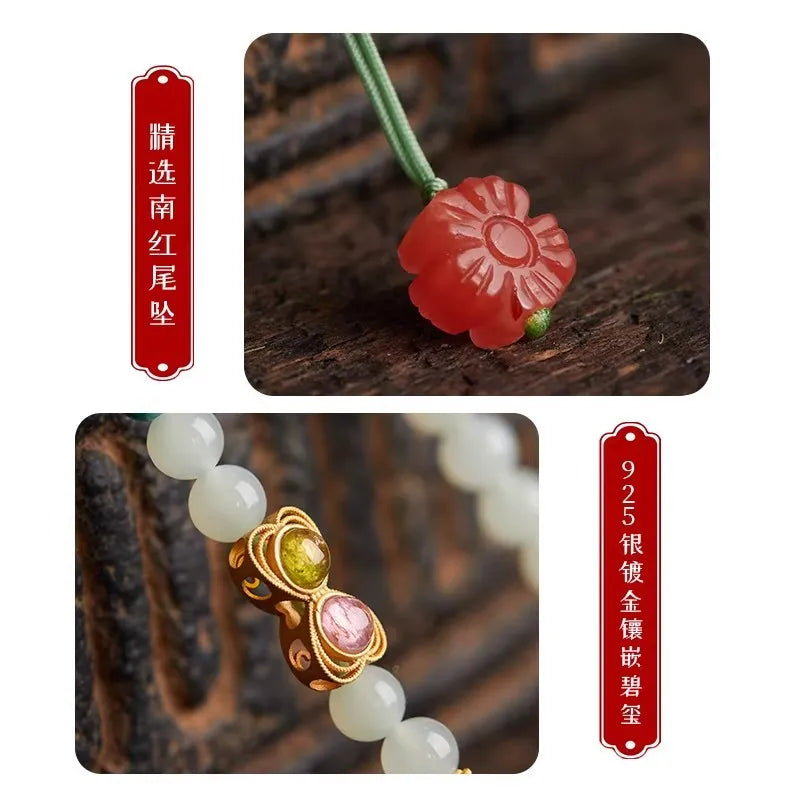 Natural Light Blue Hetian Jade Pendant Necklace Cord for Women Delicate Elegant Sweater Chain Gifts