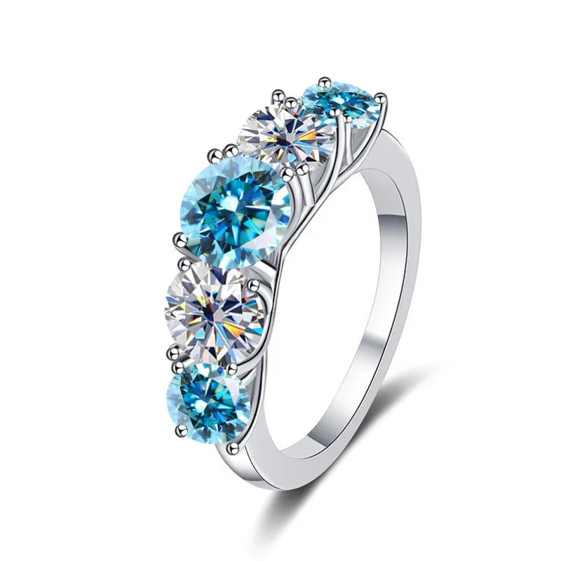 18k Plated 3.6CT All Moissanite Rings for Women 5 Stones Sparkling Diamond Wedding Band S925 Sterling Silver Jewelry Gift