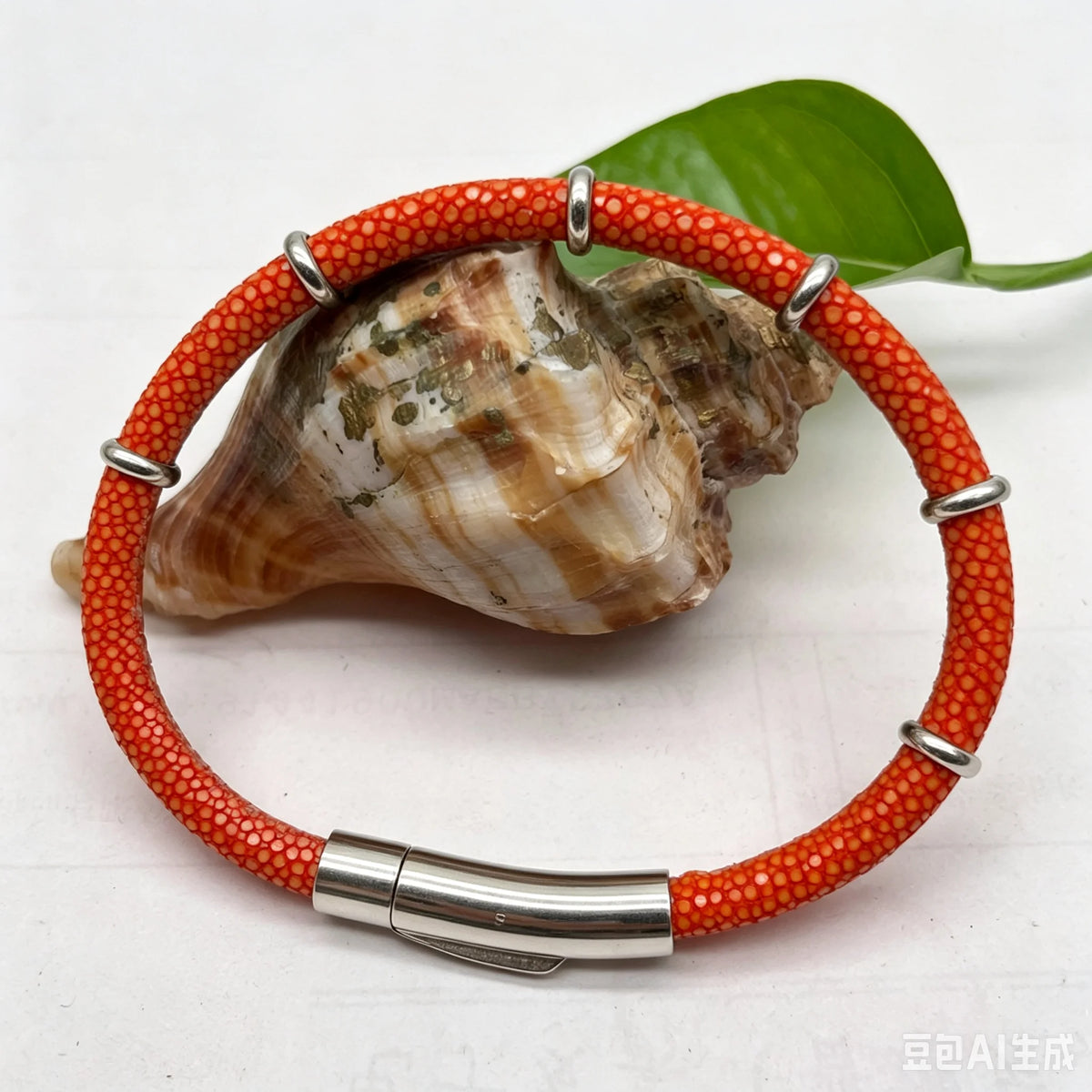 Genuine Stingray Leather Ring Beads Bracelet Double Bone Stinghd Style Gift for Birthday Gift Man Women Couple Bracelets Jewelry